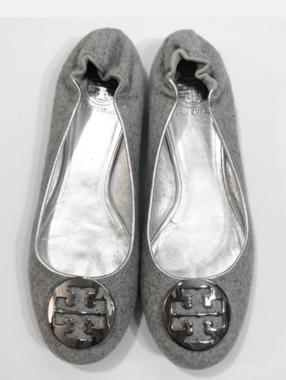 Tory Burch Reva Gray Silver Wool Ballet‎ Flats Shoes 11M